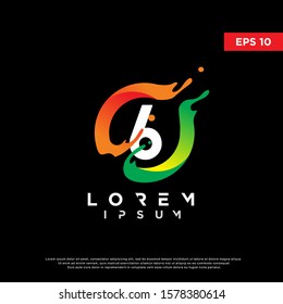 initial number 6 inside liquid splash logo. modern icon, template design