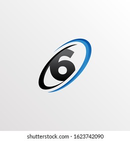 Initial Number 6 Logo with Circle Swoosh Element