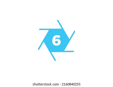 Initial Nummer 6 Fotografy Logo Kamera Objektiv Konzept. Bildlogo in Kombination mit 6-Buchstaben-Bildzeichen