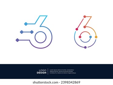 Initial Number 6 smart logo design. Artificial Intelligence concept.