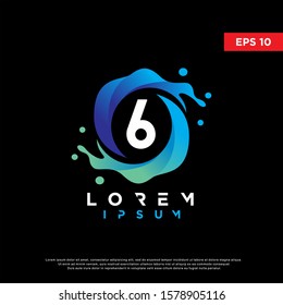 initial number 6 water splash logo. modern icon, template design