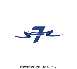 Initial Number 7 with Blue Ribbon Swoosh Shape Logo
