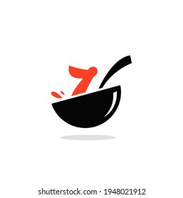 Initial Number 7 food Logo Design Template. Illustration vector graphic. Design concept bowl and spoon With number symbol. Perfect for cafe, restaurant, cooking business
