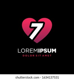 Initial Number 7 with Heart or Love Symbol Logo Design