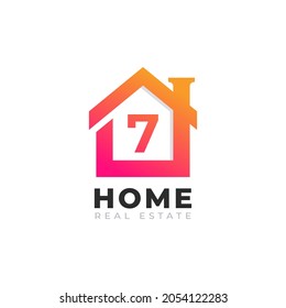 Initial Number 7 Home House Logo Design. Real Estate Logo Concept. Vector Illustration