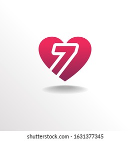 Initial Number 7 inside Love or Heart Logo Design, Valentine Letters Logo Design 