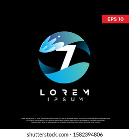 initial number 7 water liquid logo. modern icon, template design