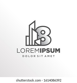 Initial Number 8 with Buildings Logo Design