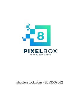 Initial Number 8 Digital Pixel Logo Design. Geometric Shape with Square Pixel Dots. Usable for Business and Technology Logos