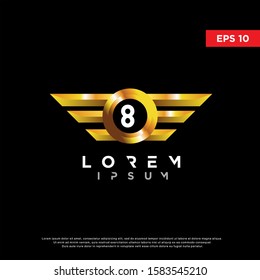 initial number 8 golden wing logo. modern icon, template design