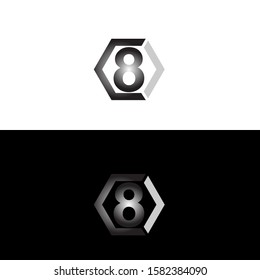 Initial number 8 with hexagon shape in black simple modern logo