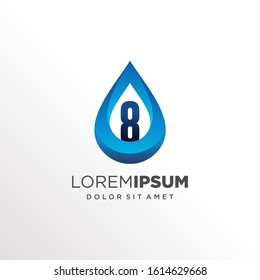 Initial Number 8 inside Water Drop Logo Design