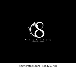 Initial Number 8 Linked Monogram Floral Modern Gothic Logotype