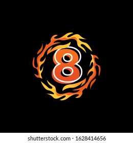 Initial Number 8 Logo Design inside Circle Fire or Flames