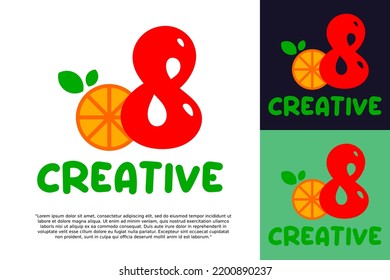 Initial number 8 with orange fruits logo vector concept element, number 8 logo with organic orange