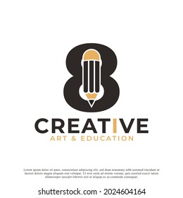 Initial Number 8 with Pencil Logo Design Icon Template Element