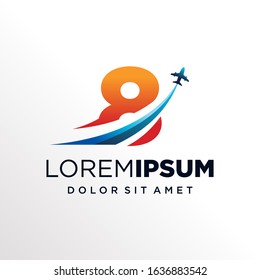 Initial Number 8 with Plane or Travel Logo Design