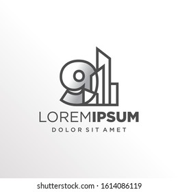 Initial Number 9 with Buildings Logo Design