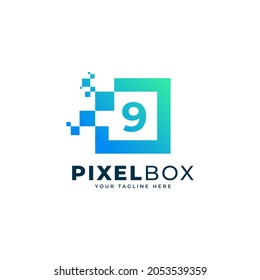 Initial Number 9 Digital Pixel Logo Design. Geometric Shape with Square Pixel Dots. Usable for Business and Technology Logos