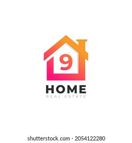 Initial Number 9 Home House Logo Design. Real Estate Logo Concept. Vector Illustration