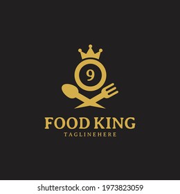 Initial Number 9 King food Logo Design Template. Illustration vector graphic. Design concept fork,spoon and crown With number symbol. Perfect for cafe, restaurant, cooking business