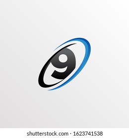 Initial Number 9 Logo with Circle Swoosh Element