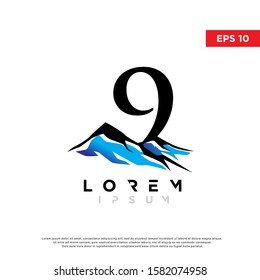 initial number 9 mountain logo. modern icon, template design