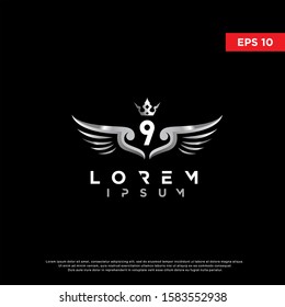 initial number 9 silver wing logo. modern icon, template design