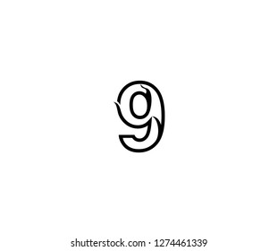 Initial Number 9 Stylish Concept Black Linear Logotype