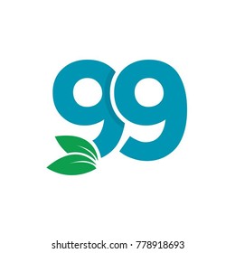 Initial Number 99 With Icon Leaf Logo Design Template