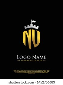 initial NV letter with shield style logo template vector