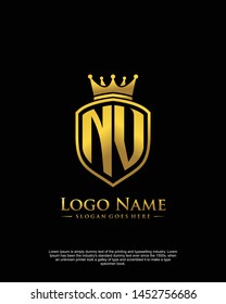 initial NV letter with shield style logo template vector