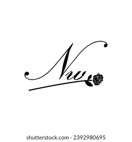 Initial NW handwriting flower typography ornament modern