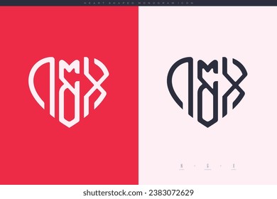 letras NX iniciales con el logotipo de corazón rojo y amor monograma de icono plano