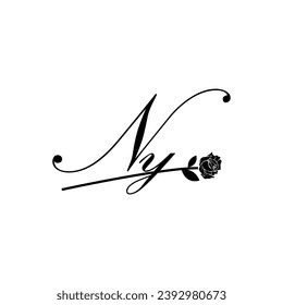 Initial NY handwriting flower typography ornament modern