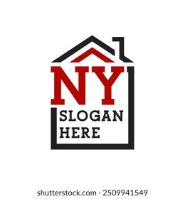 Initial NY house logo for Roofing. Letter NY Real Estate Logo
