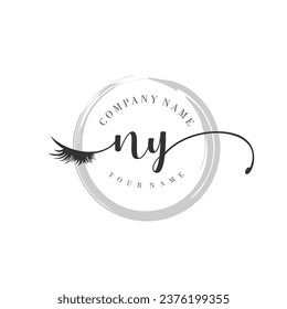 Initial NY monogram eye and eyelash handwriting
