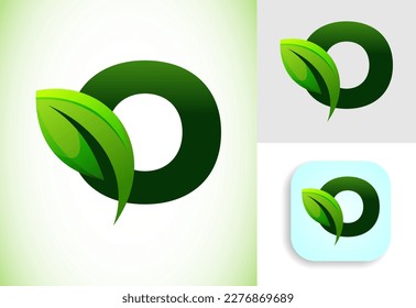 Alfabeto O inicial con hoja. Concepto de logotipo ecológico. Símbolo gráfico del alfabeto para identidad empresarial y de empresa.