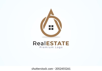 Logo inicial de O o AO inmobiliario. letra O con combinación de iconos de casa, plantilla de logotipo de diseño plano