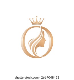 Inicial O Beauty Queen Vector Logo - Mujer elegante Perfil Icono de la silueta con la corona en la parte superior.