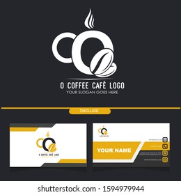 Initial O Coffee Cafe Equipment Simple and Minimalist Logo Template with a Pack of Business Card Application on Black Background