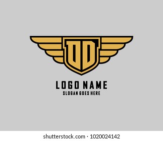 Initial O & D wing shield logo template vector