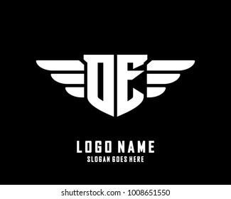Initial O & E wing logo template vector