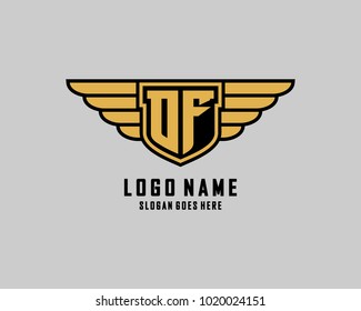 Initial O & F wing shield logo template vector