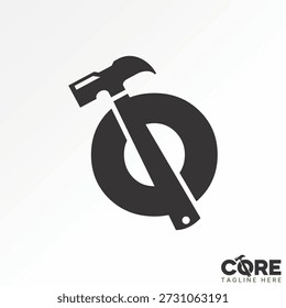 Initial O font with hammer equipment technician carpenter service house work logo design graphic concept creative premium vector stock image top sell