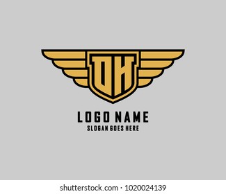 Initial O & H wing shield logo template vector