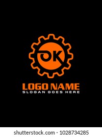 Initial O & K gear logo template vector