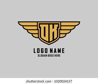 Initial O & K wing shield logo template vector
