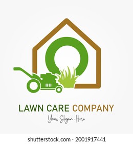 Initial O Latter With Mower Machine For Lawn Care Service Company Logo. Landscaping Lawnmower Home Maintenance Business Branding