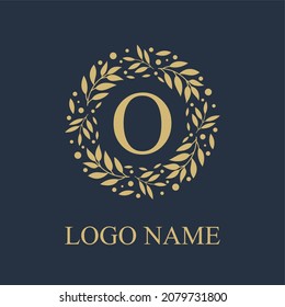 Initial O Letter in Circle Leaves Wreath Frame for Cosmetic, Make up, Fashion, Hotel, Resto, Resort, Real Estate, Apartment Business Logo Vector Template